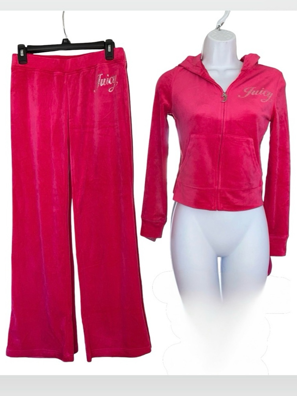 JUICY COUTURE VIXEN PINK BLING RHINESTONE SCRIPT VELOUR TRACKSUIT SWEATSUIT NWT
